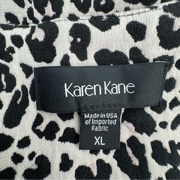 Karen Kane Black Cream Animal Cheetah Leopard V-Neck Short Sleeve Midi Dress XL - Picture 7 of 9